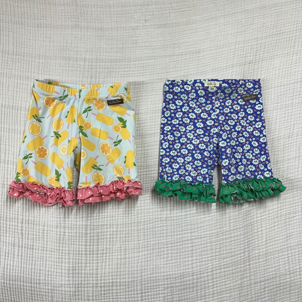 Lot of 2 Matilda Jane Gils Ruffle Shorties SZ 10 Orange You Glad and Blue Floral